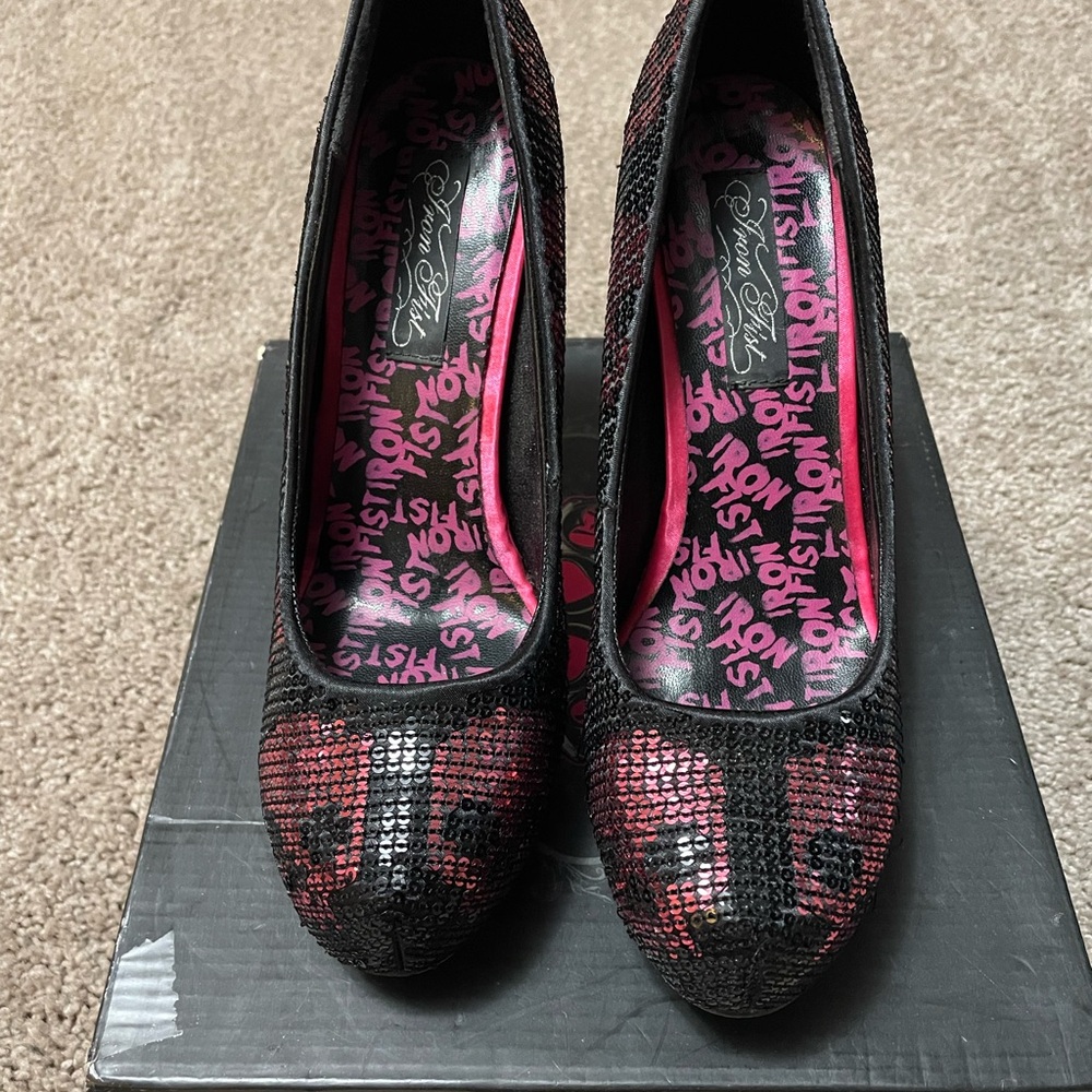 Iron Fist Black and Pink Sequin Heels